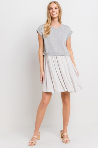 Grey Contrast Pleated Mini Dress