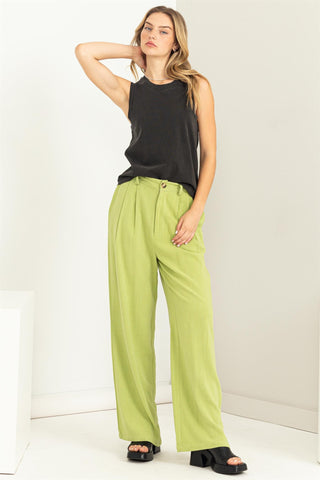 Pale Olive Relax Fit High Waisted Trousers