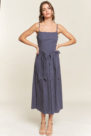 Navy Polka Dot Bow Midi Dress