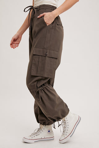 Ash High-Rise Drawstring Cargo Wide Leg Pants