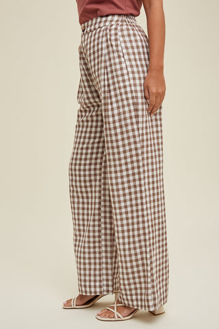 Mocha Checkered Gauze Cotton Pants