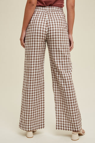 Mocha Checkered Gauze Cotton Pants