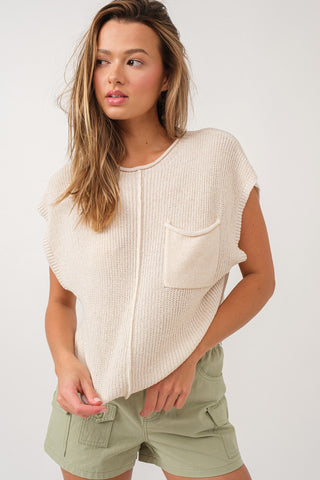 Natural Cropped Loose Knit Top