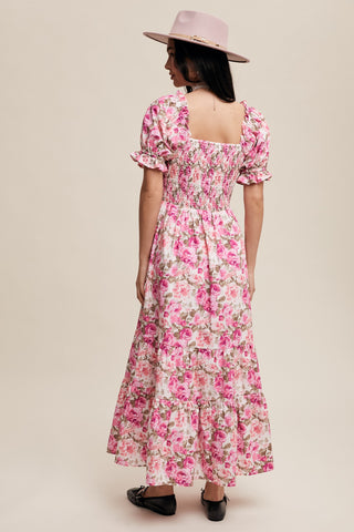 Mulberry Floral Cinched Sweetheart Romantic Maxi Dress