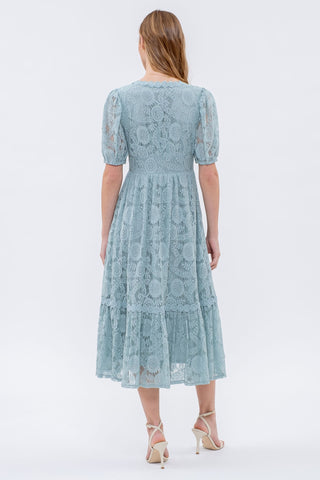 Light Teal Lace Button Down Midi Dress