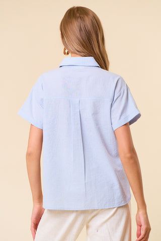 Blue Pin Stripe Short Sleeve Utility Button-Down