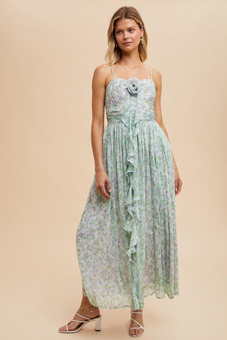 Lavender Multi Rosette Floral Maxi Dress