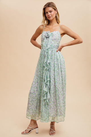 Lavender Multi Rosette Floral Maxi Dress