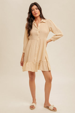 Banana Tie Waist Stripe Shirt Dress