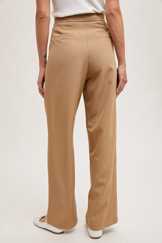 Taupe Pleated Wide Trouser Pants