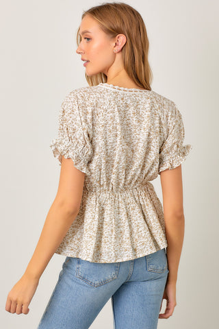 Ivory Taupe Ditsy Floral Blouse