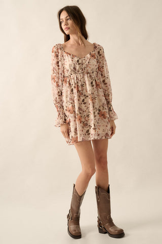 Cream Floral Sweetheart Woven Mini Dress