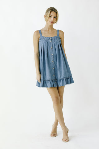 Light Denim Ruffled Swing Mini Dress