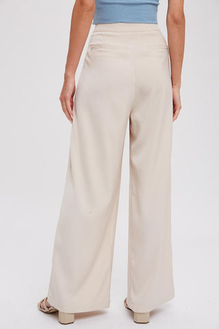 Beige Pintuck Wide Leg Pants