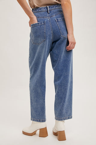 Medium Wash Mid Rise Barrel Jeans