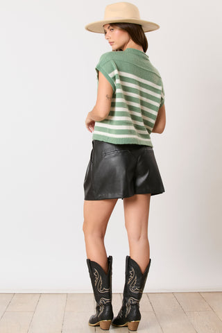 Green White Contrast Stripe Sweater