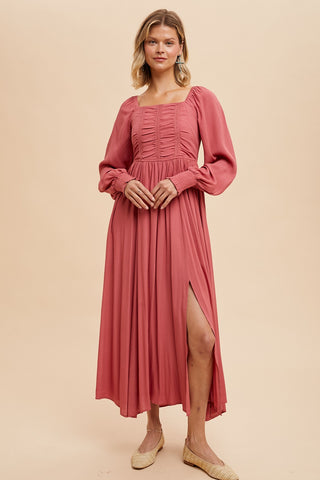 Desert Rose Ruched Bodice Square Neck Maxi Dress