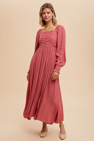 Desert Rose Ruched Bodice Square Neck Maxi Dress