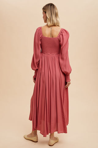 Desert Rose Ruched Bodice Square Neck Maxi Dress