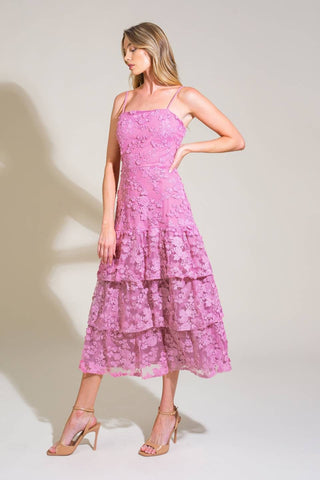 Mauve Floral Lace Accent Midi Dress