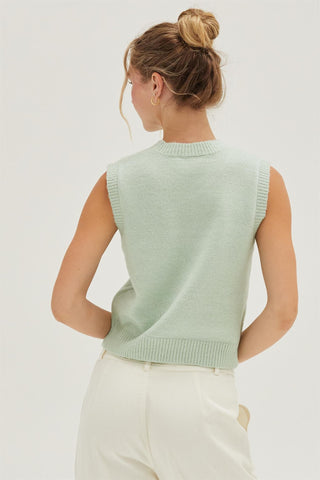 Mint Sleeveless Cropped Sweater Top