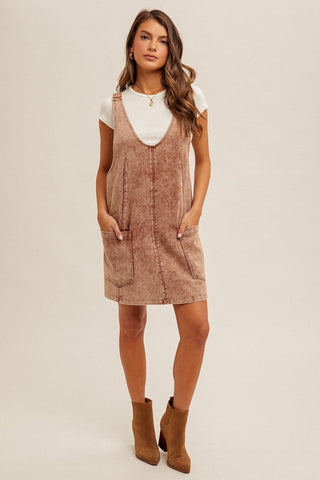 Rust Wash Twill Overall Dress