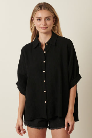 Black Button Down Collared Top