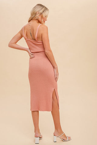 Pink Tank Rib Side Slit Midi Dress