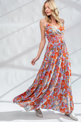 Coral Floral Printed Maxi Dress