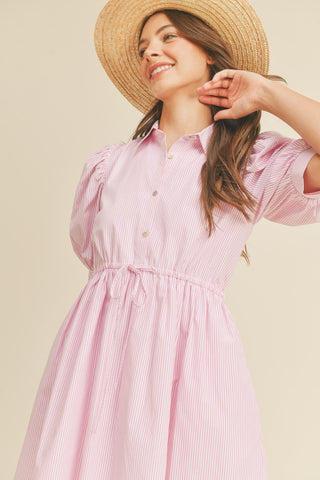 Pink Pin Stripe Striped Button Down Mini Dress