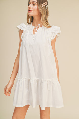 White Flutter Sleeve Babydoll Mini Dress