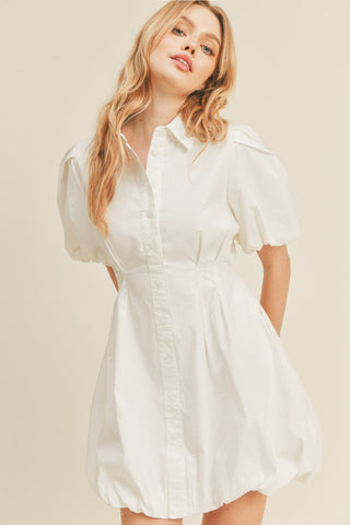 White Bubble Hem Shirt Dress