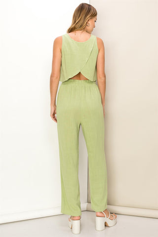 Lime Green Sleeveless Top And Pants Two-Piece Set