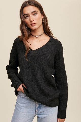 Black V-Neck Relaxed Fit Sweater