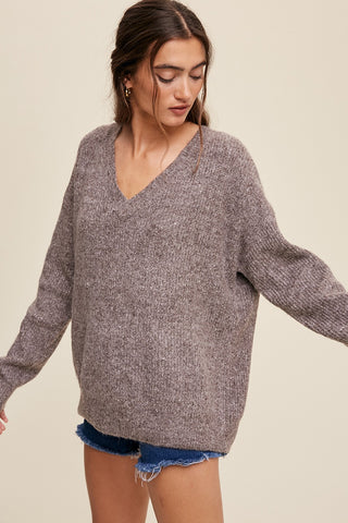 Mocha V-Neck Relaxed Fit Sweater