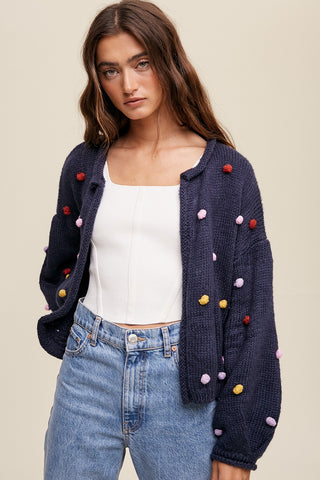 Navy PomPom Cardigan