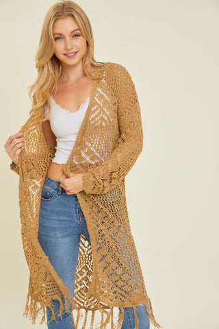 Gold Crochet Fringe Hem Cardigan