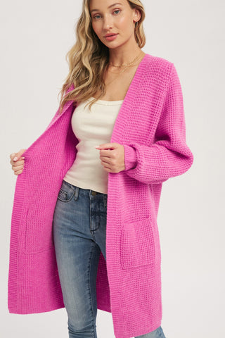 Fuchsia Chunky Waffle Knit Cardigan