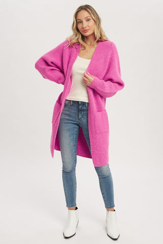 Fuchsia Chunky Waffle Knit Cardigan