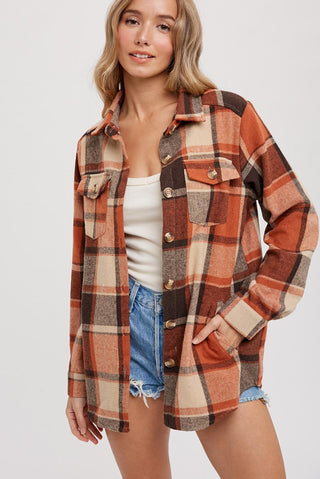 Rust Plaid Shirt Jacket