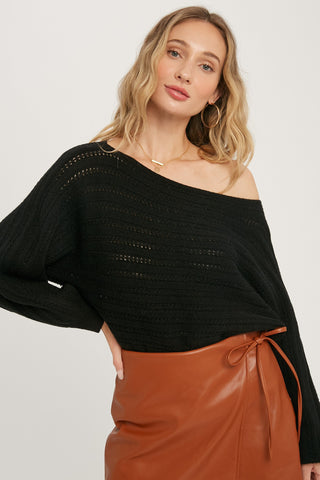 Black Crochet Dolman Sleeve Sweater