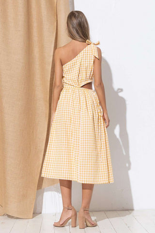 Yellow Plaid Sleeveless Midi Skirt Dress