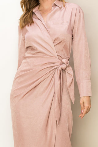 Mauve Tie-Front Wrap-Style Maxi Dress