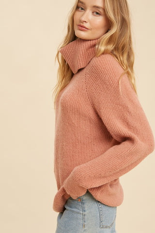 Rust Ribbed Turtleneck Sweater