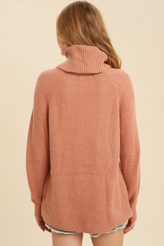 Rust Ribbed Turtleneck Sweater