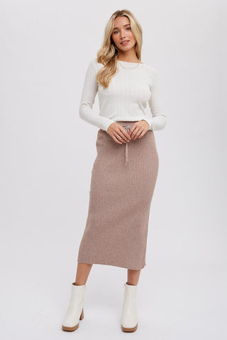 Mocha Rib Knit Midi Skirt