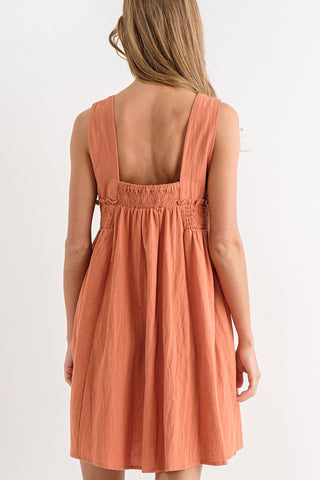 Burnt Orange Linen Flowy Dress