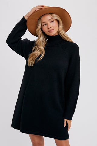 Black Turtleneck Long Sleeve Sweater Dress