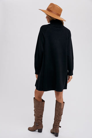 Black Turtleneck Long Sleeve Sweater Dress