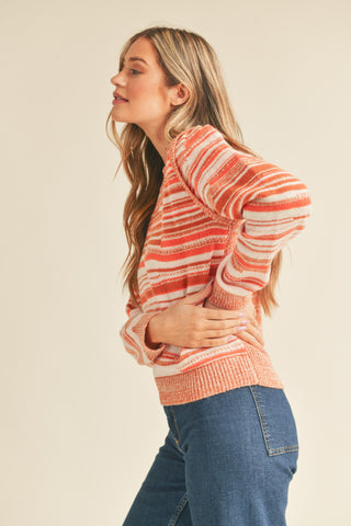 Clay Ivory Puff Shoulder Striped Sweater